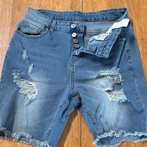 Source Unknown Distressed Blue Denim Bermuda Shorts